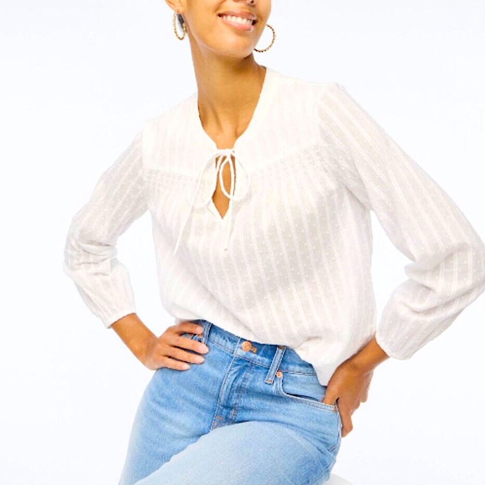 J CREW Clío Dot Split Neck Top